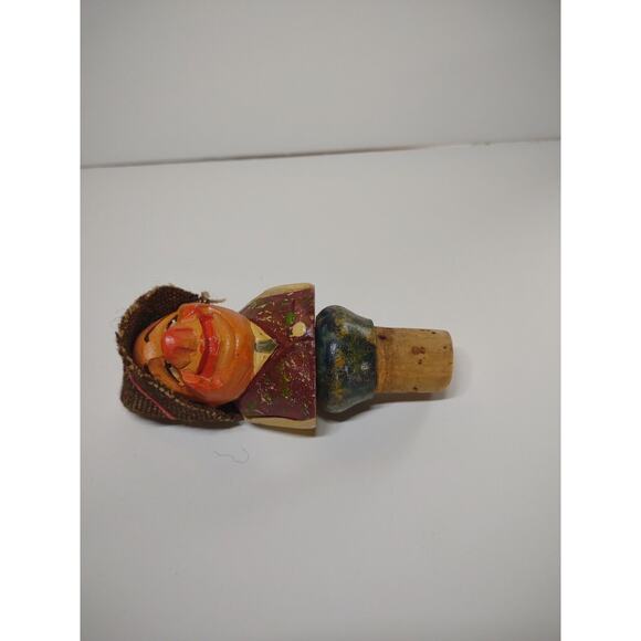European Man In Cloth Fabric Hat Bottle Stopper Vintage Cork Barware Quirky Cute - Picture 5 of 5